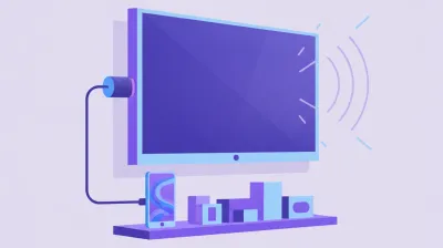 Ilustración de un Chromecast conectado por HDMI a un televisor en un comercio, con un celular cerca controlando el casteo del contenido