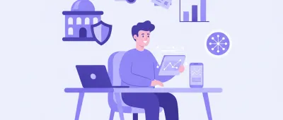 Ilustración vectorial de una empresa unipersonal gestionando sus aportes al BPS en Uruguay