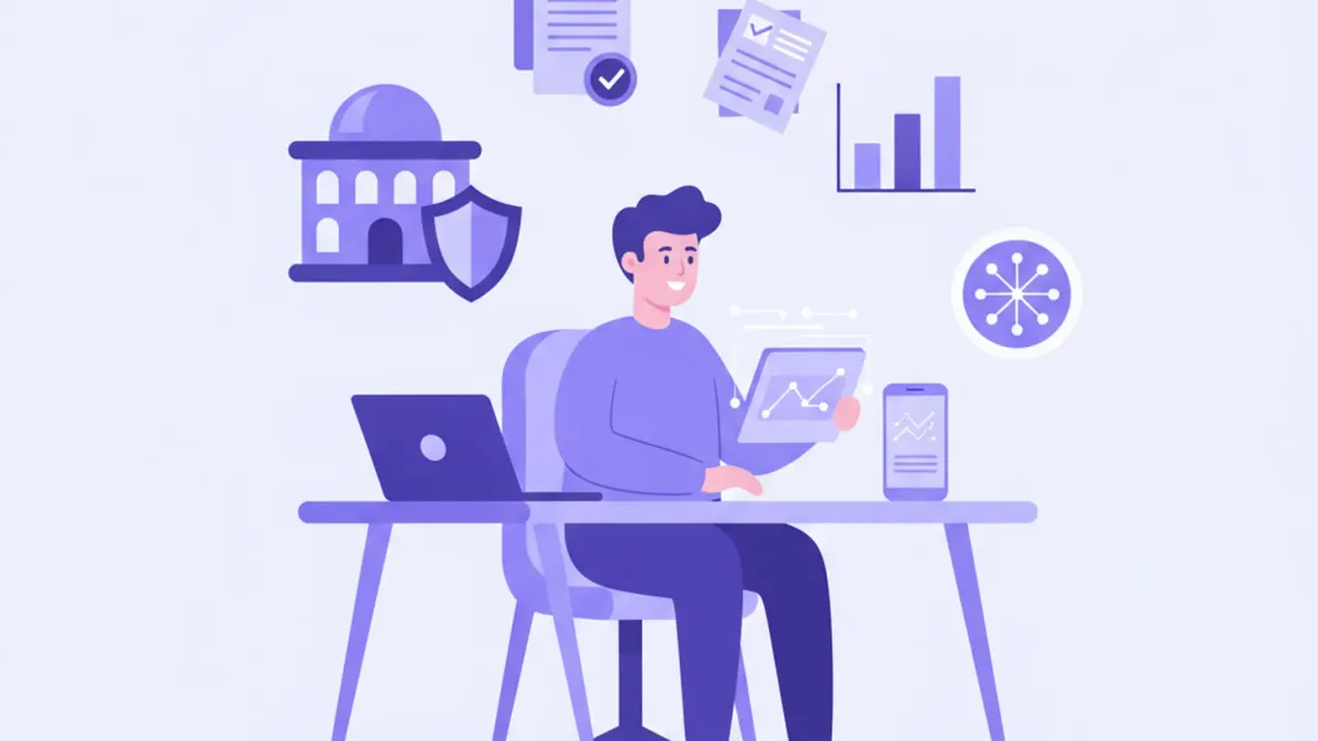 Ilustración vectorial de una empresa unipersonal gestionando sus aportes al BPS en Uruguay