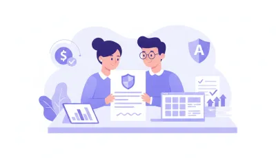 Empleador y trabajador revisando documentación de cobertura de riesgos del trabajo en una oficina