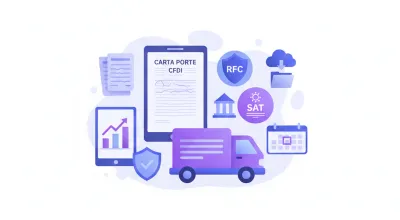 Ilustración vectorial de una carta porte CFDI con camión y datos fiscales