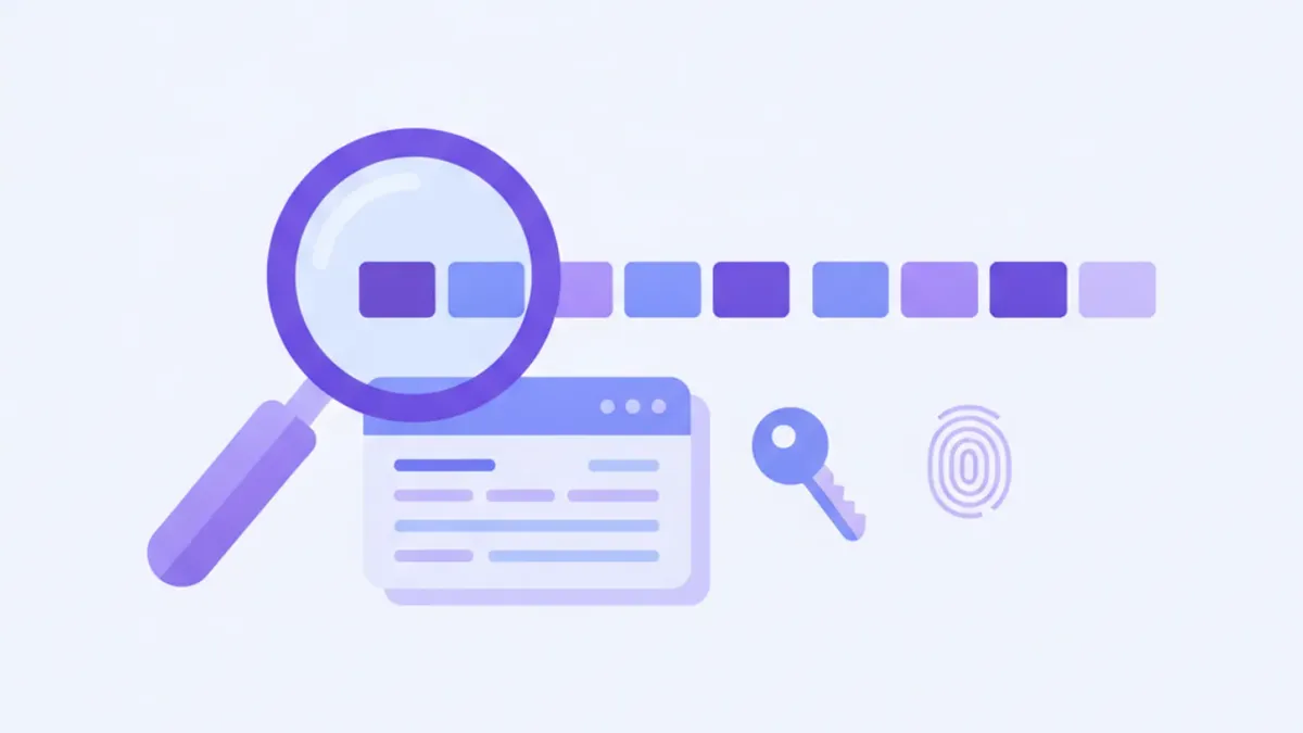 Ilustración de una lupa sobre una larga cadena de bloques de código que identifica una factura electrónica