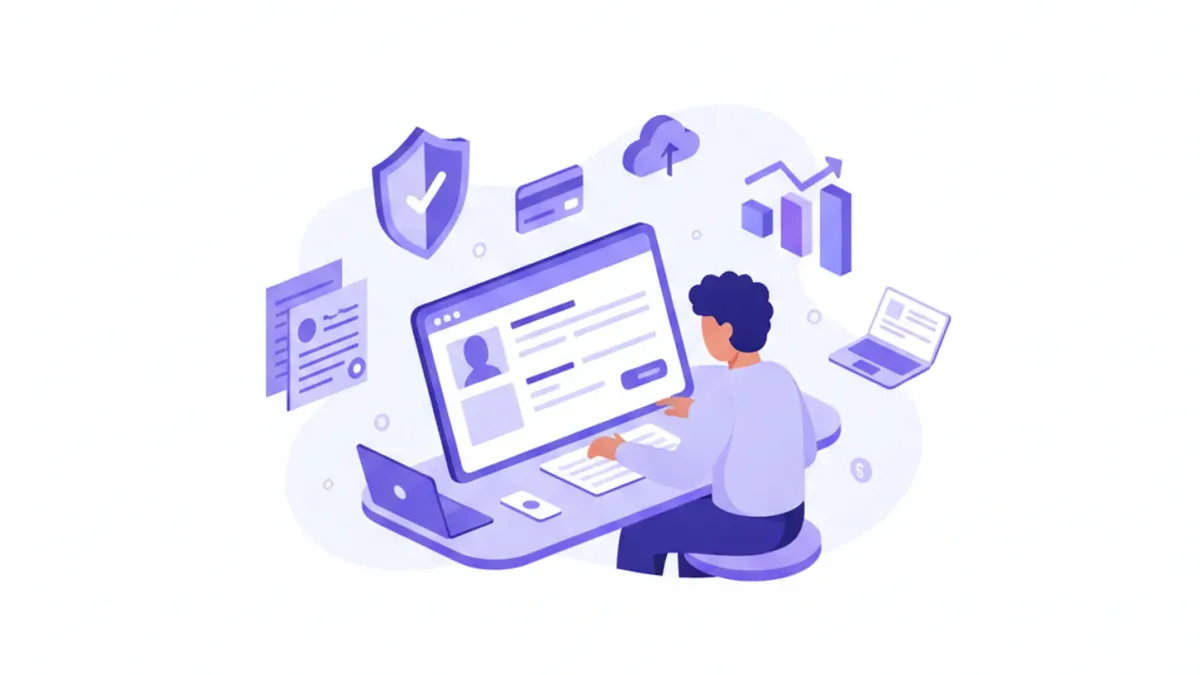 Ilustração de um empreendedor preenchendo o cadastro de MEI
