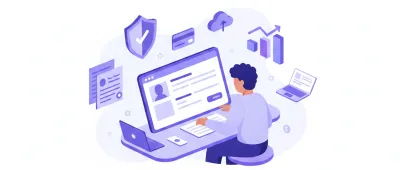Ilustração de um empreendedor preenchendo o cadastro de MEI