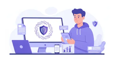 Ilustración flat de un emprendedor mexicano registrando su negocio en el SAT con documentos, RFC y factura electrónica CFDI en tonos violeta y azul