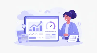 Empreendedor brasileiro analisando dashboard de vendas e-commerce com gráficos de crescimento e ícones fiscais NF-e