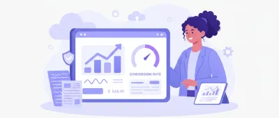 Empreendedor brasileiro analisando dashboard de vendas e-commerce com gráficos de crescimento e ícones fiscais NF-e