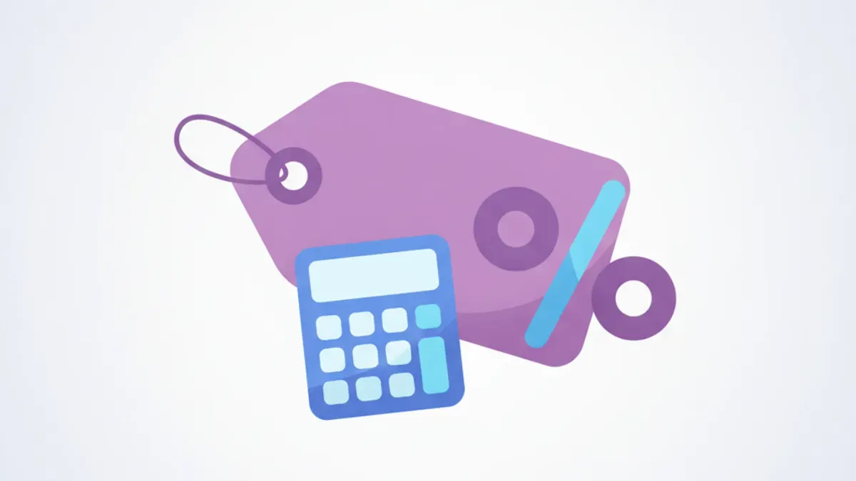 Ilustración de una etiqueta de precio con una calculadora y un porcentaje