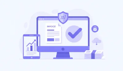 Ilustración vectorial que muestra el proceso de cancelación de una factura CFDI con aceptación, con íconos de computadora, SAT y documentos.