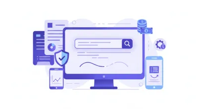 Ilustración vectorial de búsqueda de RUT de empresa en Uruguay con íconos de DGI y documentos fiscales