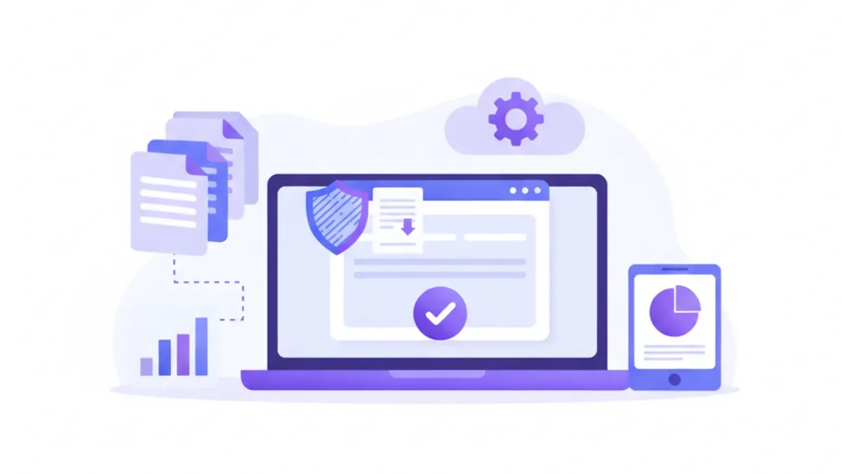 Trámite de baja del monotributo en ARCA ilustrado con iconografía flat vector en tonos violeta y azul