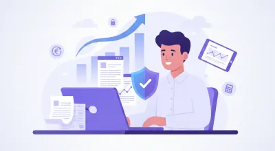 Ilustración vectorial de un empresario revisando su declaración de IVA en una computadora