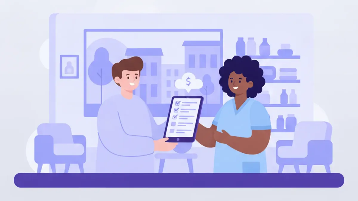 Dueño de un comercio entregándole un checklist a una empleada para delegar una tarea