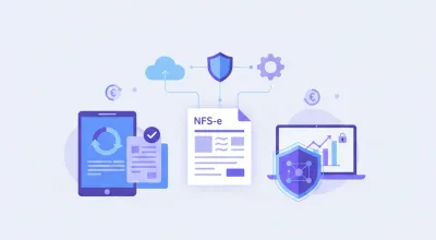 Ilustração vetorial de nota fiscal de serviço eletrônica com ícones de tecnologia
