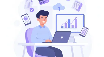 Ilustración de un freelancer emitiendo facturas electrónicas CFDI en México con íconos de documentos fiscales y pesos mexicanos