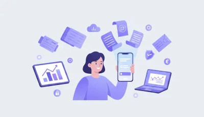 Ilustración de un emprendedor uruguayo emitiendo un ticket electrónico desde su celular, con íconos de la DGI y el BPS