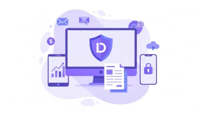 Ilustración vectorial de una computadora con facturas electrónicas y el logo de la DIAN