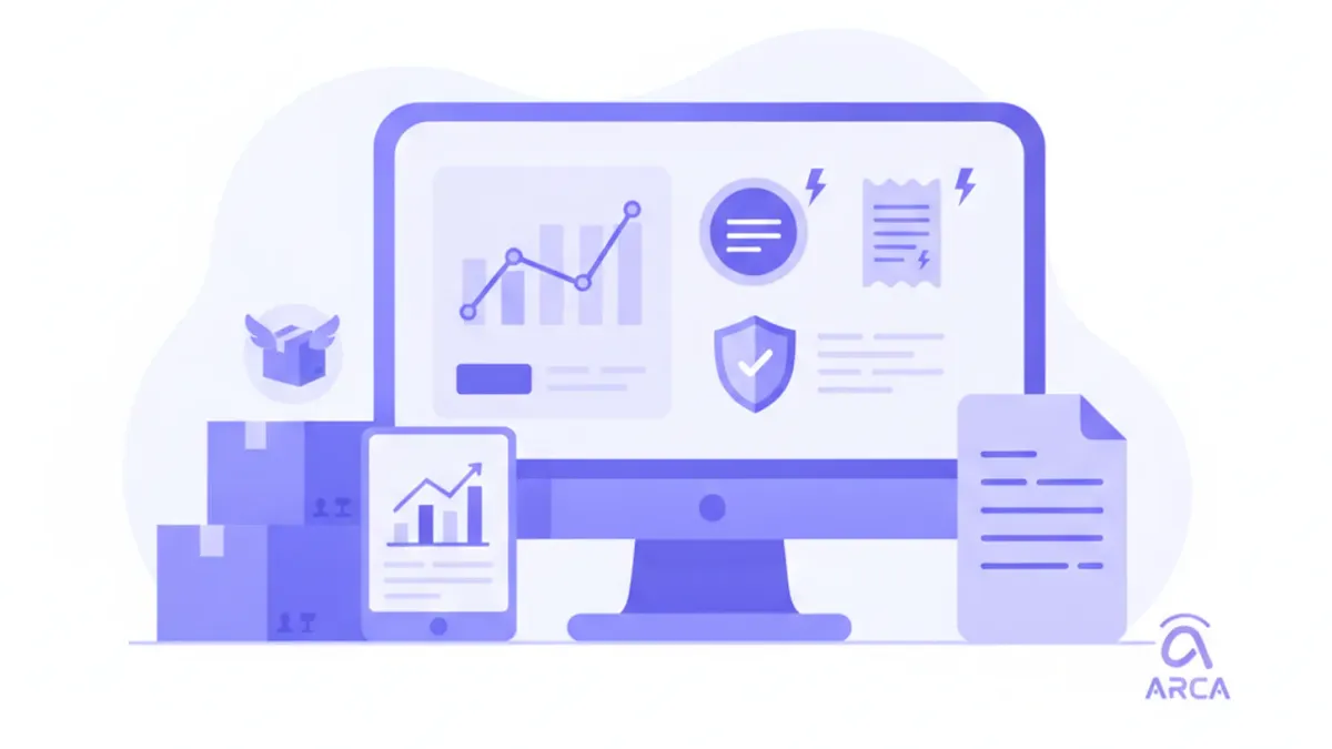 Ilustración vectorial de una tienda online argentina con iconos de facturación y logística