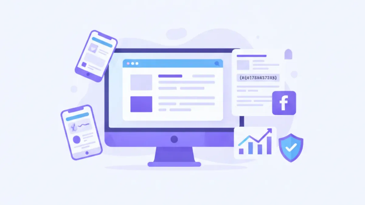 Ilustración flat vector sobre trámite de RFC en México: portal del SAT en computadora, documento fiscal y formulario de registro en tonos violeta y azul