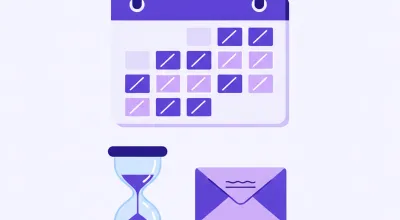 Calendario con días tachados en cuenta regresiva, reloj de arena y un sobre: cómo se calcula el preaviso