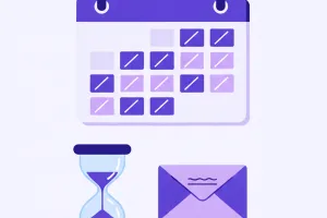 Calendario con días tachados en cuenta regresiva, reloj de arena y un sobre: cómo se calcula el preaviso