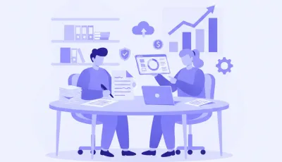 Ilustración de empleador y trabajador uruguayo calculando indemnización por despido con documentos, monedas y contrato