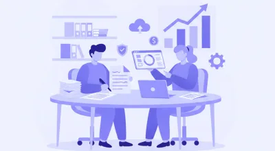 Ilustración de empleador y trabajador uruguayo calculando indemnización por despido con documentos, monedas y contrato