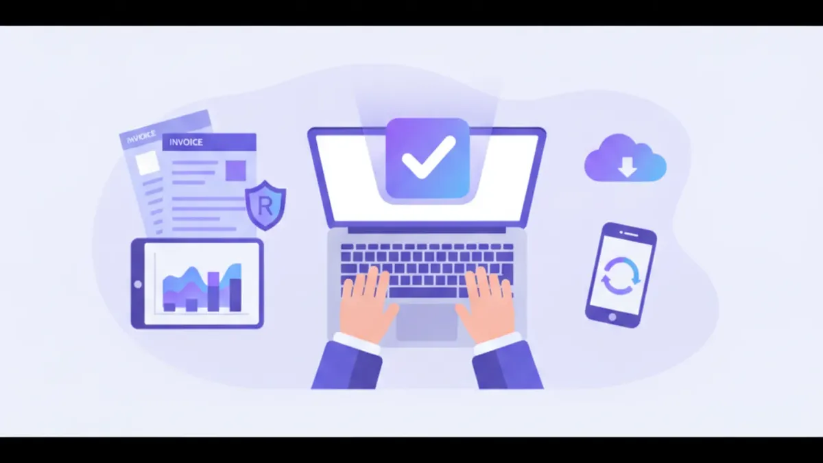 Persona verificando un código de autorización de factura electrónica en una computadora