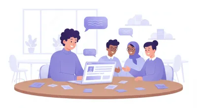 Emprendedora con notas adhesivas y notebook probando una idea de negocio con clientes reales