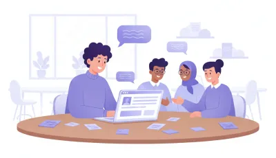 Emprendedora con notas adhesivas y notebook probando una idea de negocio con clientes reales