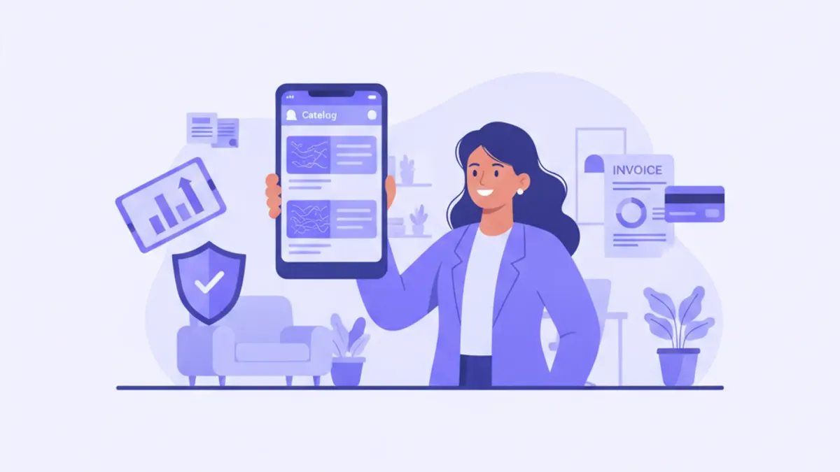 Empreendedor configurando catálogo de produtos no WhatsApp Business pelo celular