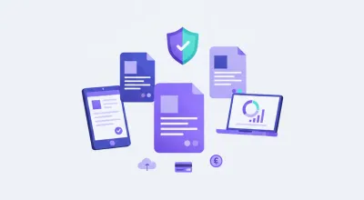 Ilustración de constancia de inscripción en DGI Uruguay con documentos digitales y número de RUT