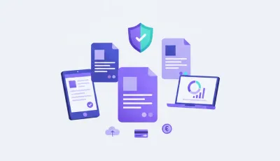 Ilustración de constancia de inscripción en DGI Uruguay con documentos digitales y número de RUT