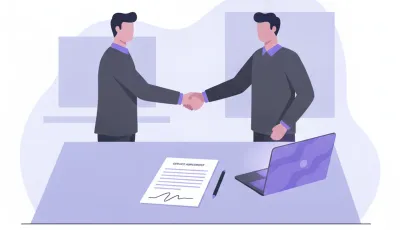 Dos profesionales cerrando un acuerdo de servicios con un contrato firmado sobre el escritorio