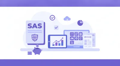 Ilustración de los costos de constituir una SAS en Uruguay: documentos, pesos uruguayos y organigrama empresarial en estilo flat violeta y azul