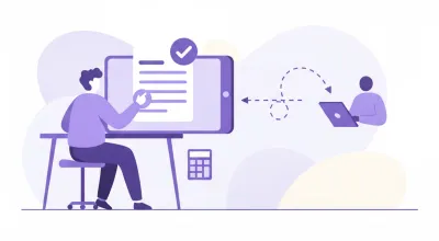 Profesional enviando una cotización con ítems y totales a un cliente desde una tablet