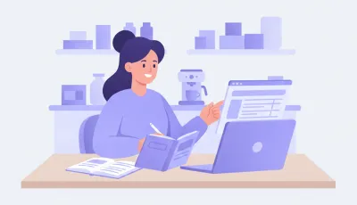 Emprendedor revisando el presupuesto de inversión inicial de un local comercial en una laptop y un cuaderno
