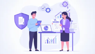 Ilustración vectorial de un trabajador y un empleador revisando un contrato de desahucio