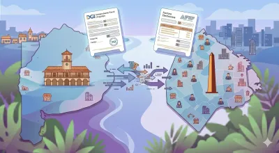 Río de la Plata separando dos mapas estilizados: Uruguay con DGI/CFE y Argentina con ARCA/factura electrónica