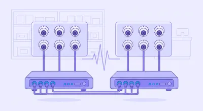 Ilustración comparando dos DVR Hikvision uno junto al otro, uno con cuatro cámaras conectadas por BNC y otro con ocho