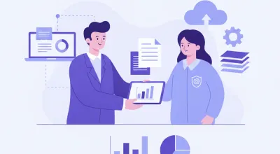 Ilustración vectorial de un empleador entregando documentos de aporte a EsSalud