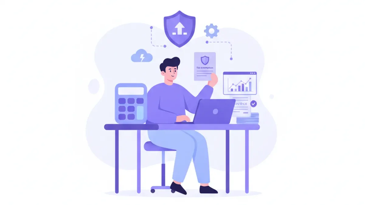 Persona revisando documentación fiscal y certificados de exención en una oficina moderna
