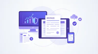 Ilustración vectorial de una factura de crédito electrónica MiPyME con íconos de financiamiento y flujo de cobros anticipados en Argentina