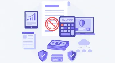 Ilustración vectorial de documentos fiscales, calculadora y símbolo de peso mexicano representando gastos no deducibles ante el SAT