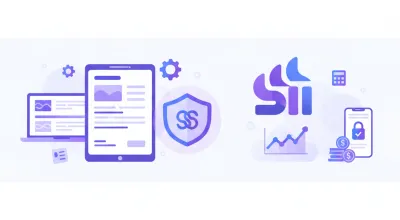 Ilustración vectorial de una boleta electrónica con iconos de SII y certificado digital