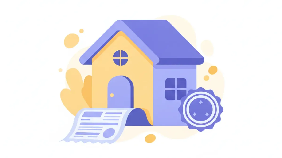 Ilustración de una casa con un recibo municipal y un sello