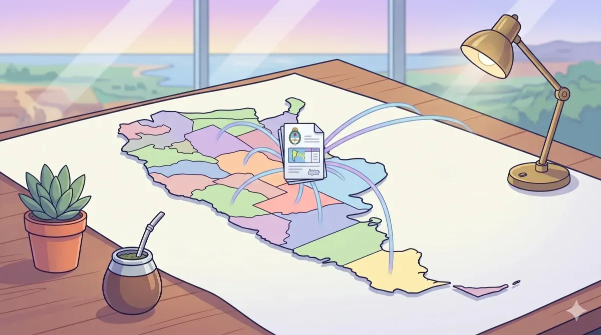Mapa de Argentina con los logos de las direcciones de rentas provinciales sobre cada provincia