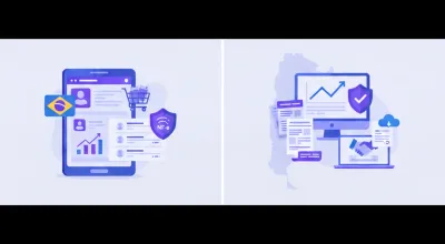 Comparativo visual entre loja virtual própria e marketplace Mercado Livre no Brasil com ícones de fiscal, logística e marca