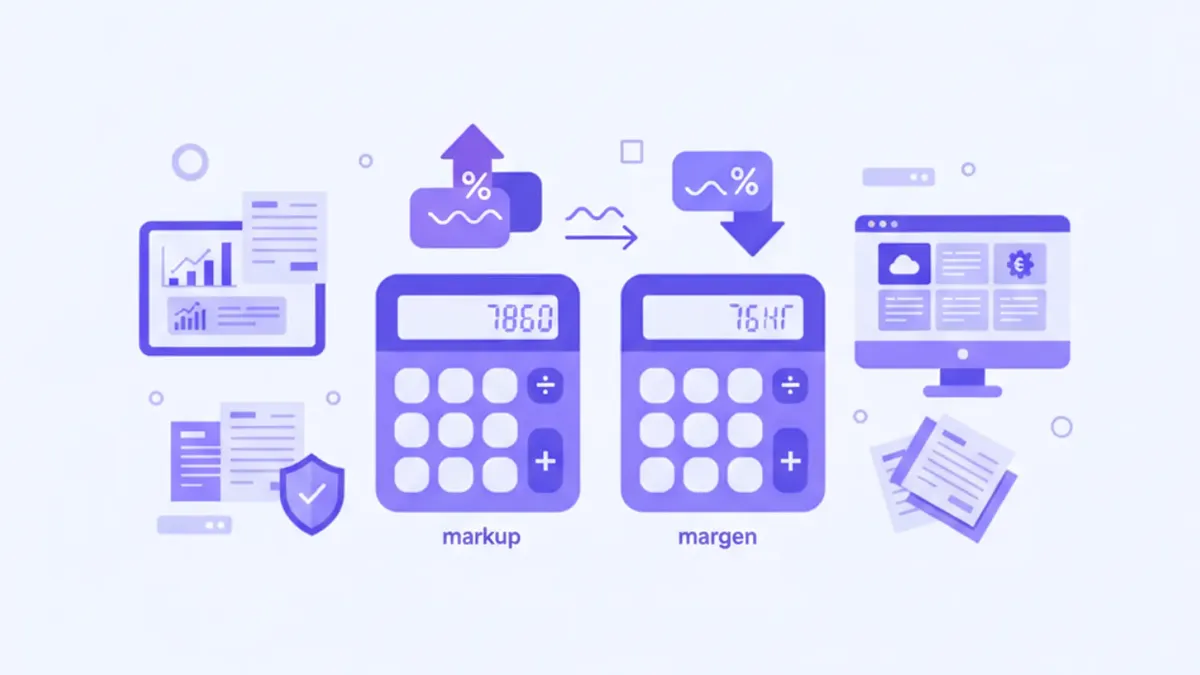 Ilustración vectorial comparando markup y margen con colores violeta y azul