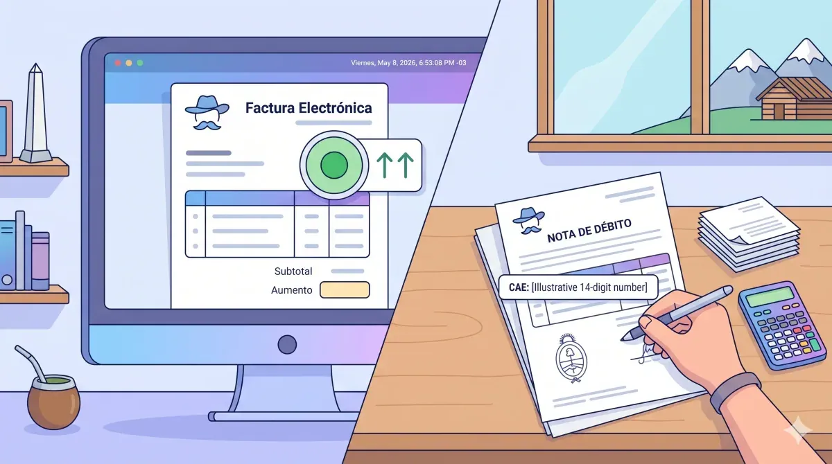 Comprobante de nota de débito electrónica AFIP en pantalla con el código CAE resaltado